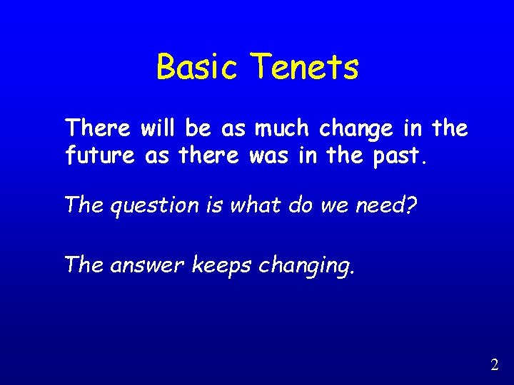 Basic Tenets There will be as much change in the future as there was