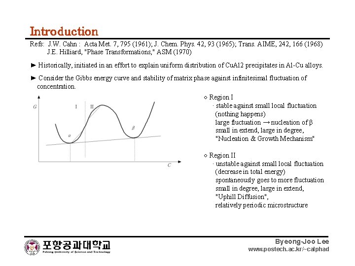 Introduction Refs: J. W. Cahn : Acta Met. 7, 795 (1961); J. Chem. Phys.
