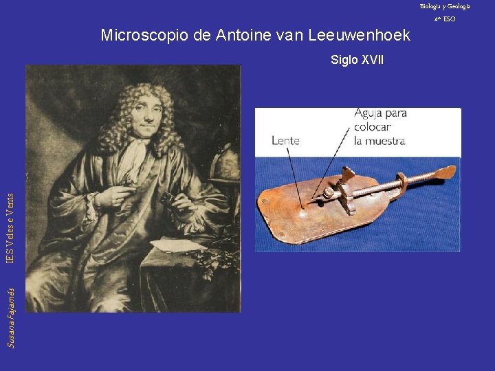 Biología y Geología Microscopio de Antoine van Leeuwenhoek Susana Fajarnés IES Veles e Vents