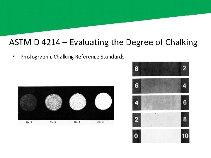 ASTM D 4214 – Evaluating the Degree of Chalking • Photographic Chalking Reference Standards