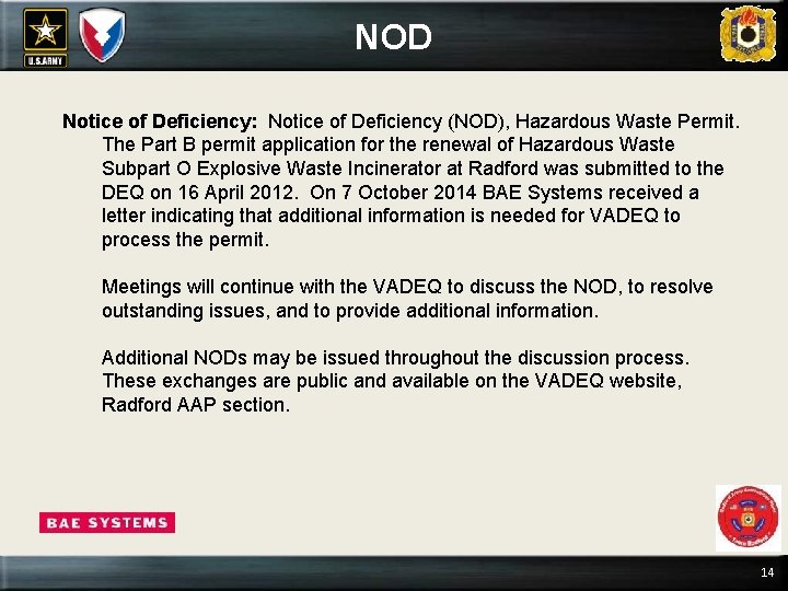 NOD Notice of Deficiency: Notice of Deficiency (NOD), Hazardous Waste Permit. The Part B