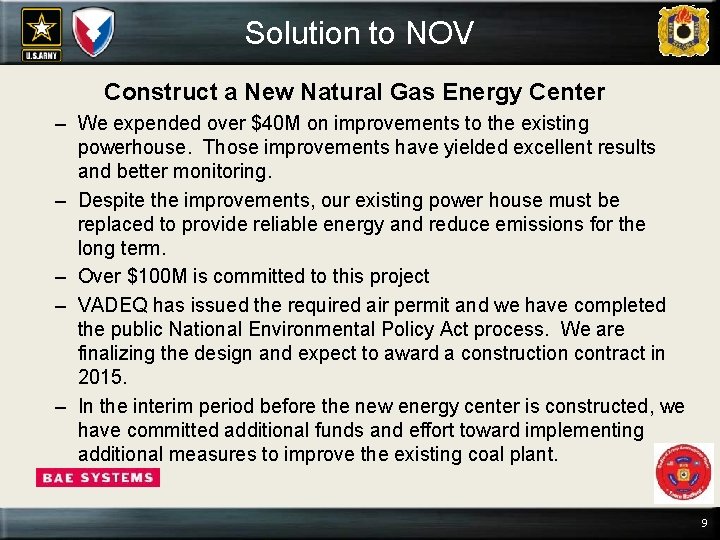 Solution to NOV Construct a New Natural Gas Energy Center – We expended over