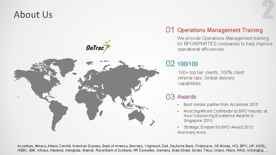 About Us 01 Operations Management Training We provide Operations Management training for BPO/BPM/ITES companies