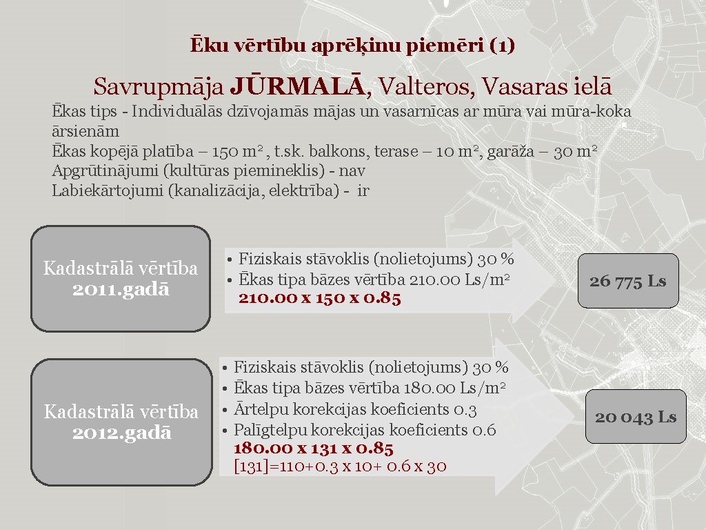 Ēku vērtību aprēķinu piemēri (1) Savrupmāja JŪRMALĀ, Valteros, Vasaras ielā Ēkas tips - Individuālās