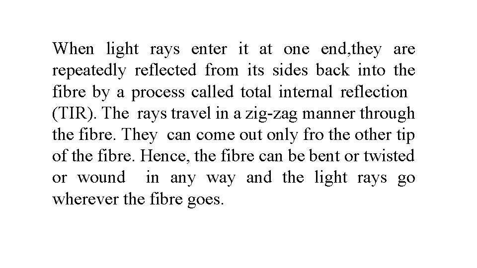 When light rays enter it at one end, they are repeatedly reflected from its