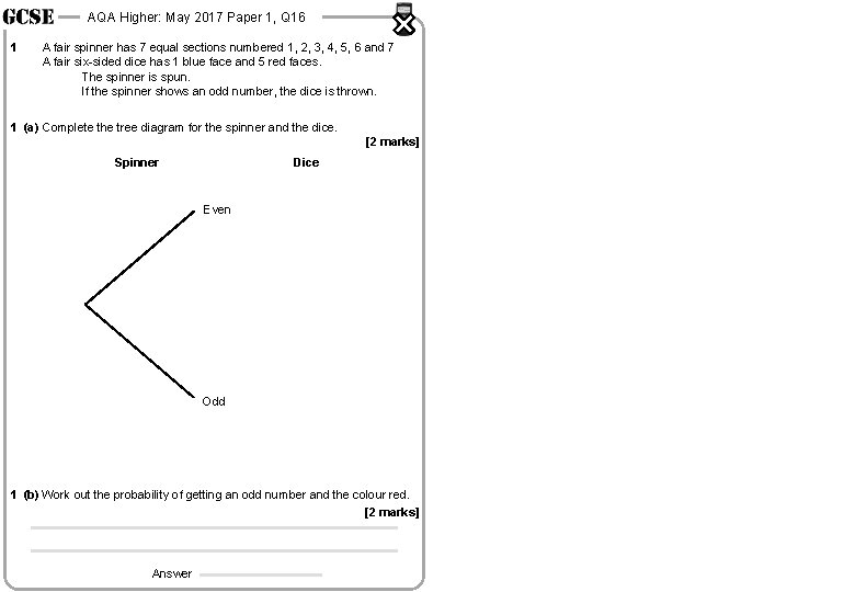 AQA Higher: May 2017 Paper 1, Q 16 1 A fair spinner has 7