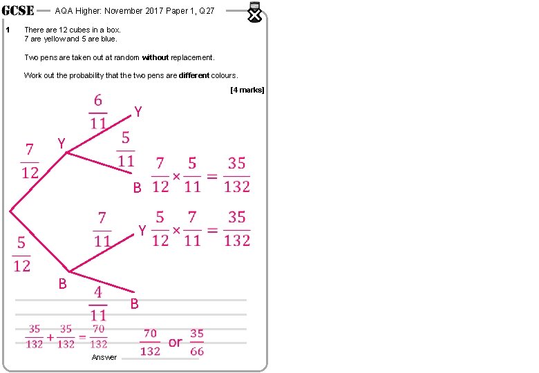 AQA Higher: November 2017 Paper 1, Q 27 1 There are 12 cubes in
