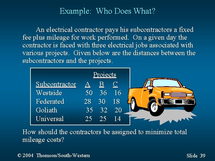 Example: Who Does What? An electrical contractor pays his subcontractors a fixed fee plus