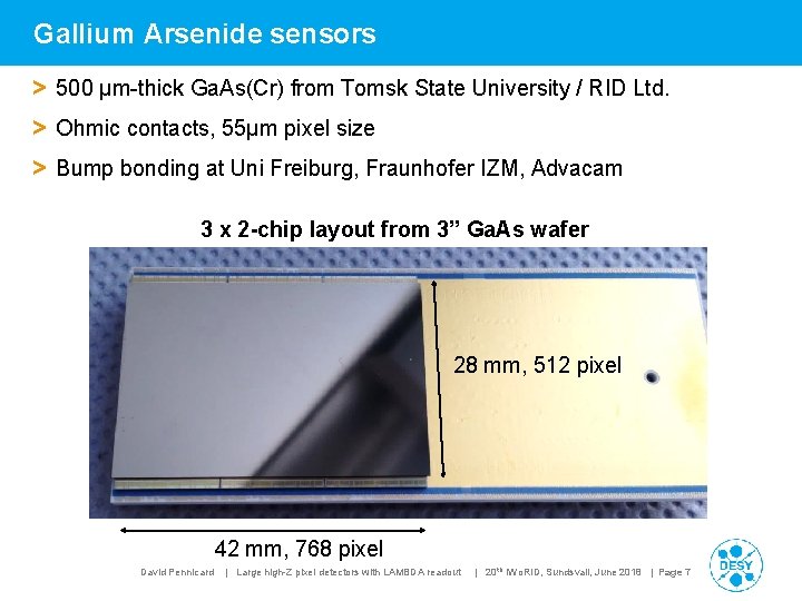 Gallium Arsenide sensors > 500 µm-thick Ga. As(Cr) from Tomsk State University / RID