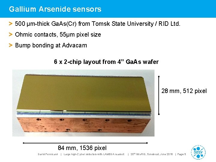 Gallium Arsenide sensors > 500 µm-thick Ga. As(Cr) from Tomsk State University / RID