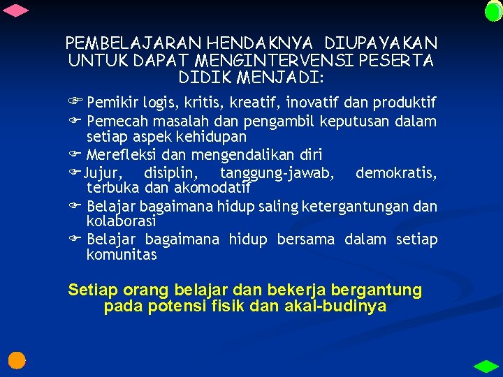 PEMBELAJARAN HENDAKNYA DIUPAYAKAN UNTUK DAPAT MENGINTERVENSI PESERTA DIDIK MENJADI: Pemikir logis, kritis, kreatif, inovatif