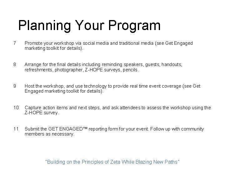 Planning Your Program 7 Promote your workshop via social media and traditional media (see