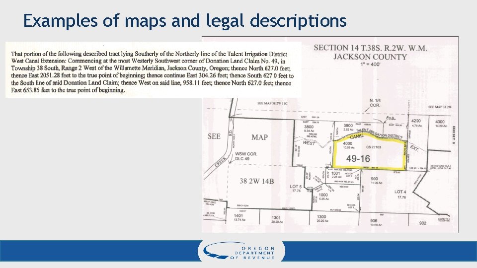 Examples of maps and legal descriptions 