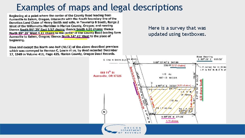 Examples of maps and legal descriptions Here is a survey that was updated using