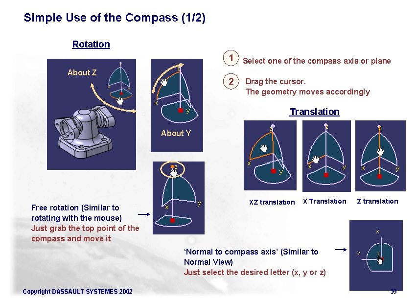 Simple Use of the Compass (1/2) Rotation 1 Select one of the compass axis