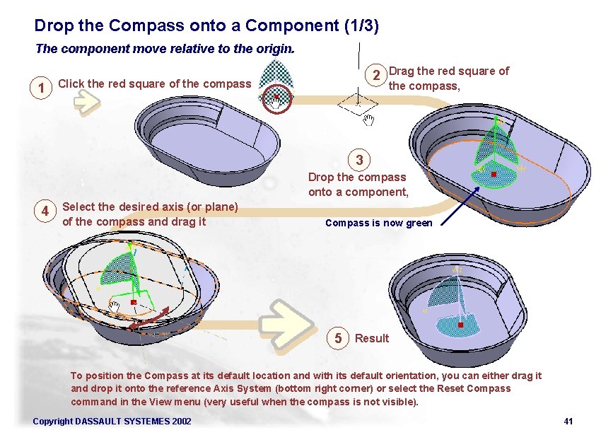 Drop the Compass onto a Component (1/3) The component move relative to the origin.