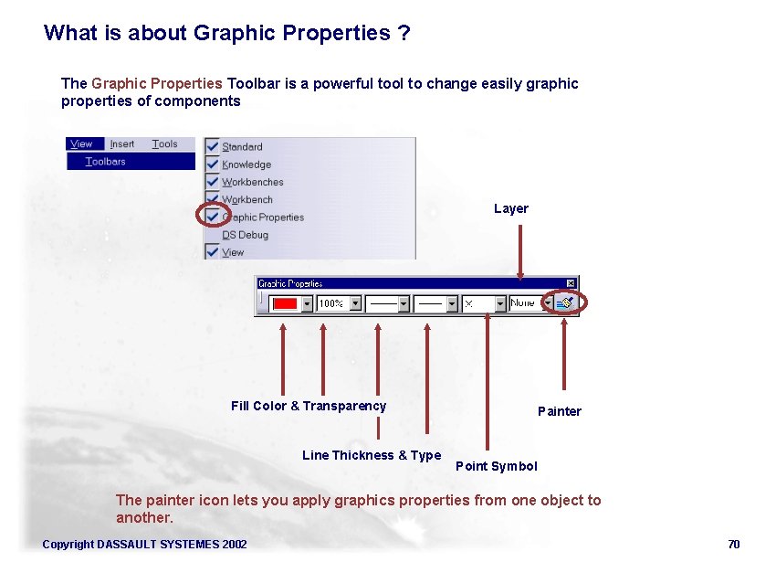 What is about Graphic Properties ? Painter (1/2) The Graphic Properties Toolbar is a