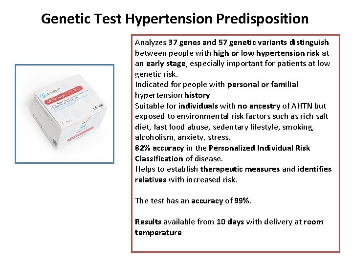 Genetic Test Hypertension Predisposition Analyzes 37 genes and 57 genetic variants distinguish between people