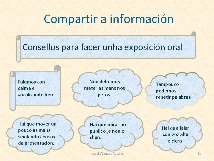 Compartir a información Consellos para facer unha exposición oral Falamos con calma e vocalizando