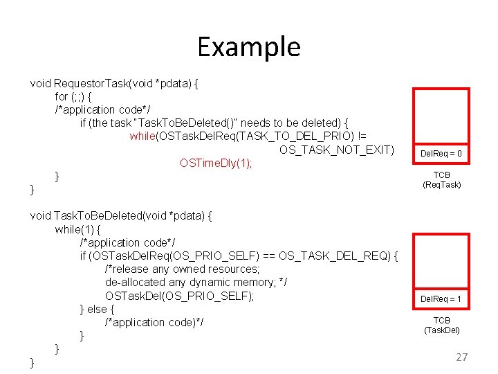 Example void Requestor. Task(void *pdata) { for (; ; ) { /*application code*/ if