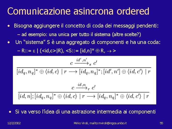 Comunicazione asincrona ordered • Bisogna aggiungere il concetto di coda dei messaggi pendenti: –