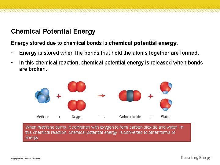 Chemical Potential Energy stored due to chemical bonds is chemical potential energy. • Energy