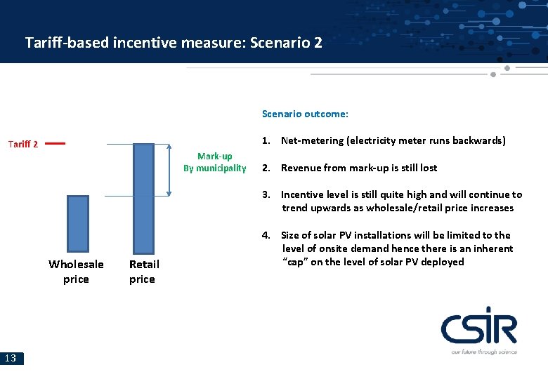 Tariff-based incentive measure: Scenario 2 Scenario outcome: 1. Net-metering (electricity meter runs backwards) Tariff