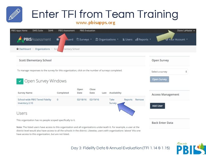 Enter TFI from Team Training www. pbisapps. org Day 3: Fidelity Data & Annual