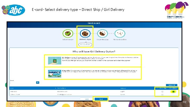 E-card- Select delivery type – Direct Ship / Girl Delivery 12 