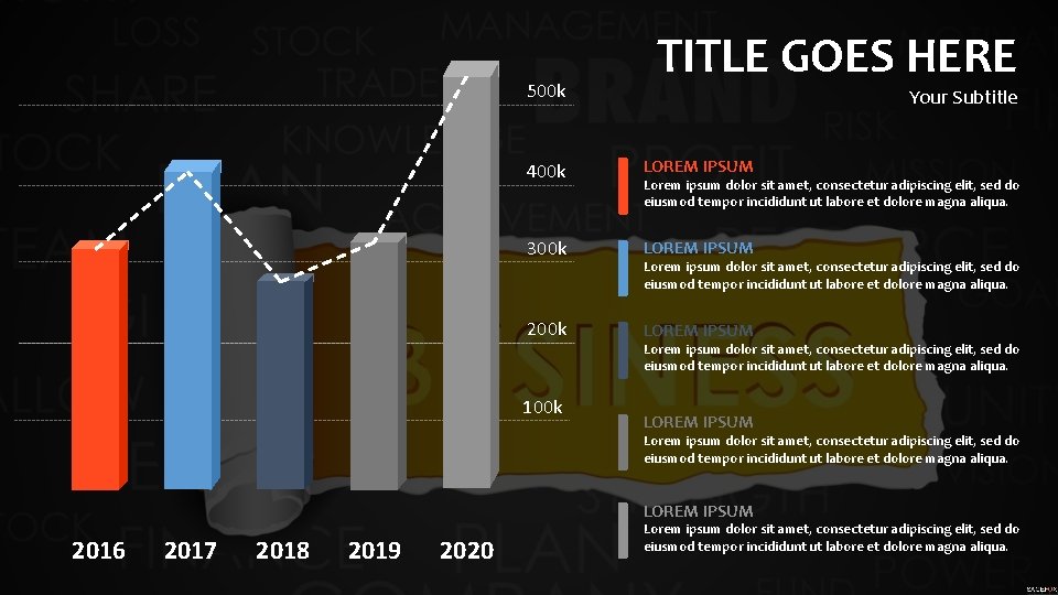 500 k TITLE GOES HERE Your Subtitle 400 k LOREM IPSUM 300 k LOREM
