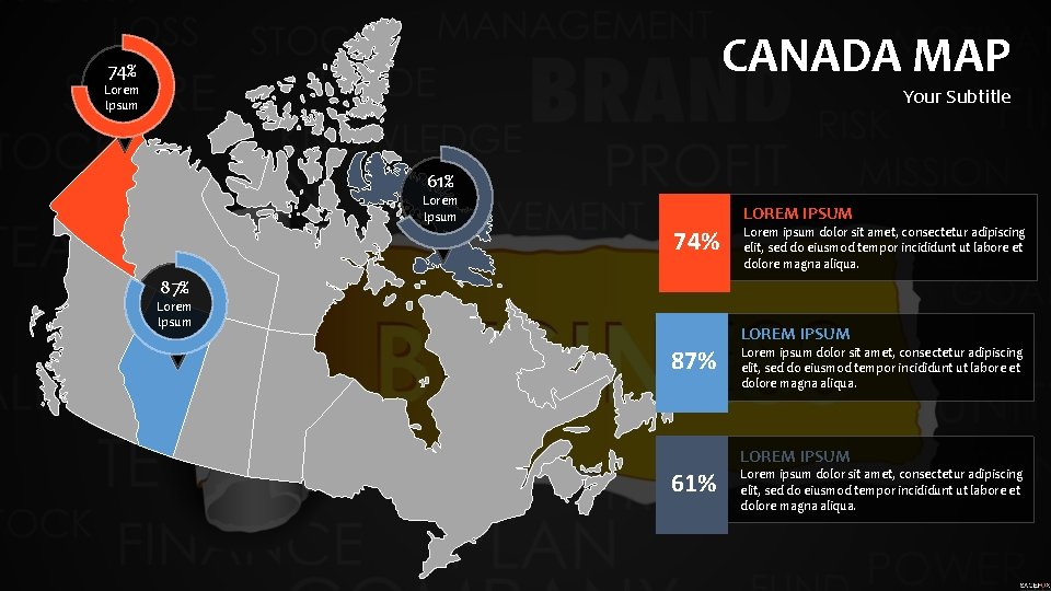 CANADA MAP 74% Lorem Ipsum Your Subtitle 61% Lorem Ipsum 74% LOREM IPSUM Lorem