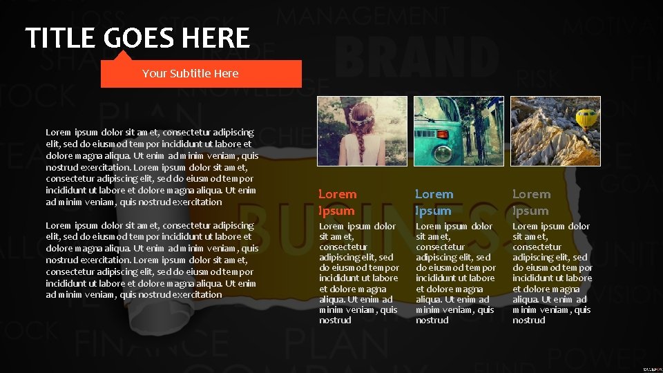 TITLE GOES HERE Your Subtitle Here Lorem ipsum dolor sit amet, consectetur adipiscing elit,