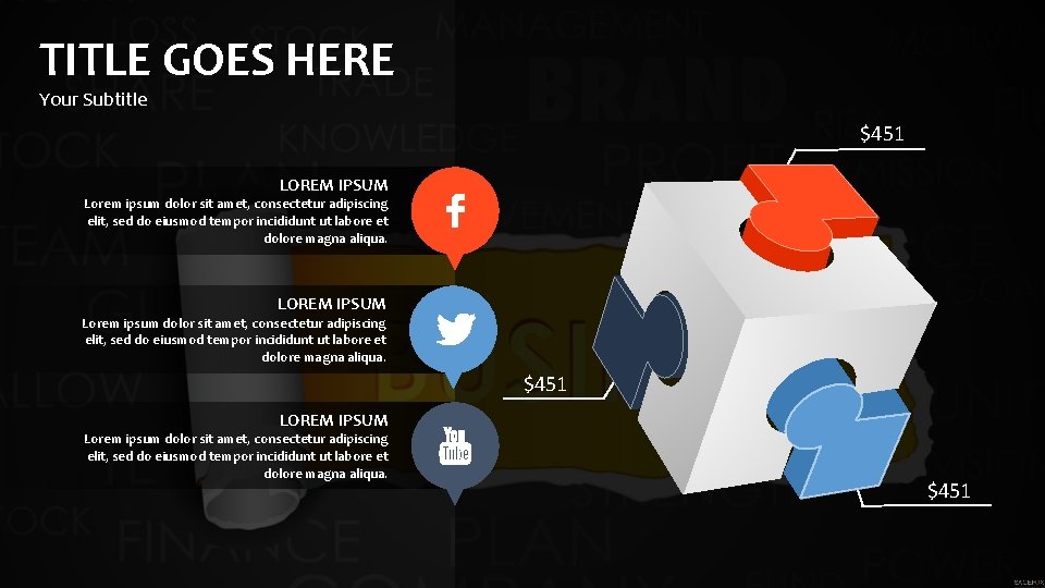 TITLE GOES HERE Your Subtitle $451 LOREM IPSUM Lorem ipsum dolor sit amet, consectetur