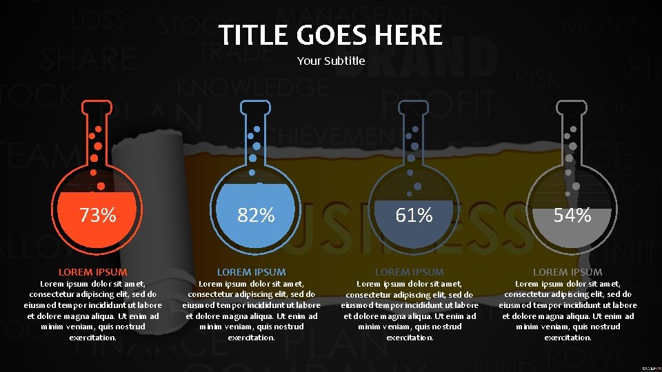 TITLE GOES HERE Your Subtitle 73% LOREM IPSUM Lorem ipsum dolor sit amet, consectetur
