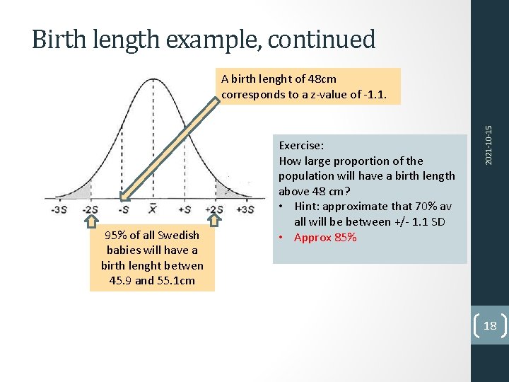 Birth length example, continued 95% of all Swedish babies will have a birth lenght