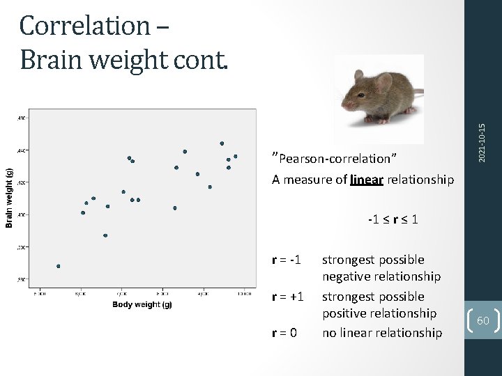 r=0. 98 ”Pearson-correlation” r=0. 87 2021 -10 -15 Correlation – Brain weight cont. A