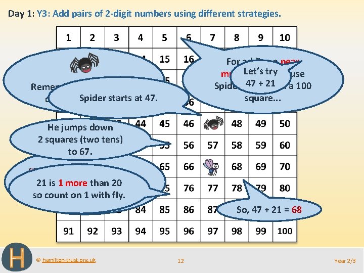 Day 1: Y 3: Add pairs of 2 -digit numbers using different strategies. For