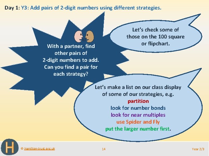 Day 1: Y 3: Add pairs of 2 -digit numbers using different strategies. Let’s