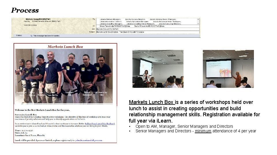 Process Markets Lunch Box is a series of workshops held over lunch to assist