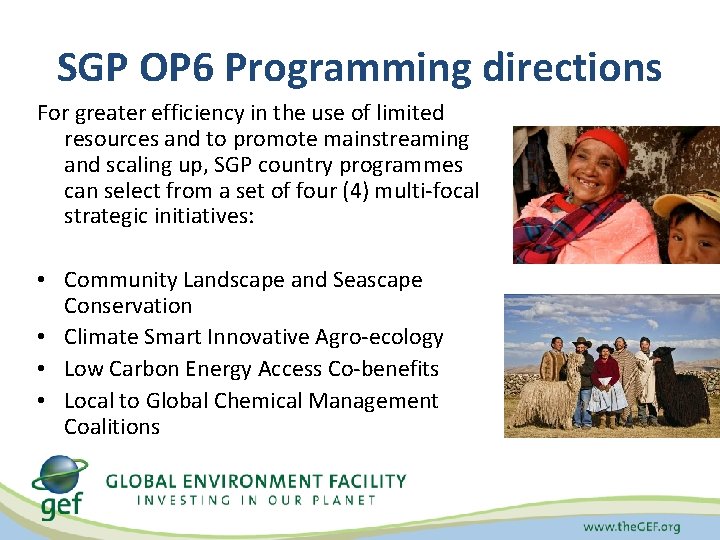 SGP OP 6 Programming directions For greater efficiency in the use of limited resources