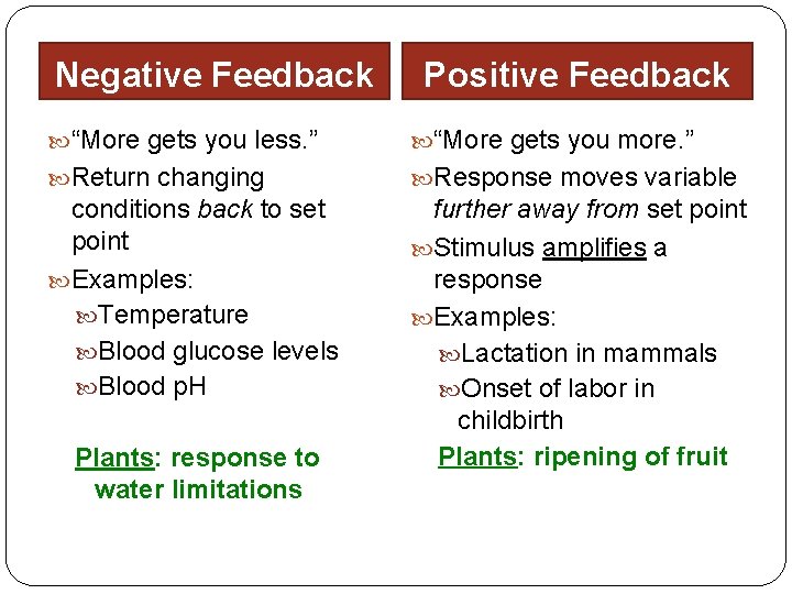 Negative Feedback Positive Feedback “More gets you less. ” “More gets you more. ”