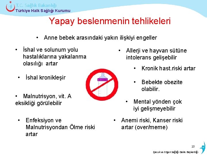 T. C. Sağlık Bakanlığı Türkiye Halk Sağlığı Kurumu Yapay beslenmenin tehlikeleri • Anne bebek