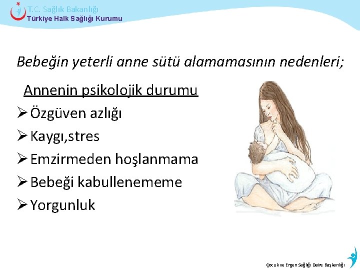 T. C. Sağlık Bakanlığı Türkiye Halk Sağlığı Kurumu Bebeğin yeterli anne sütü alamamasının nedenleri;