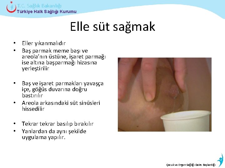 T. C. Sağlık Bakanlığı Türkiye Halk Sağlığı Kurumu Elle süt sağmak • Eller yıkanmalıdır