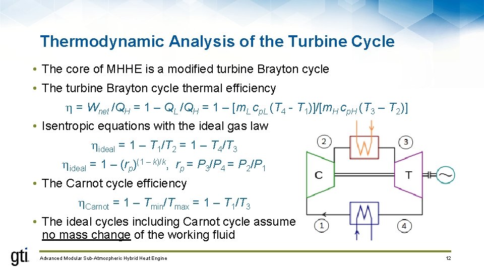 Thermodynamic Analysis of the Turbine Cycle • The core of MHHE is a modified