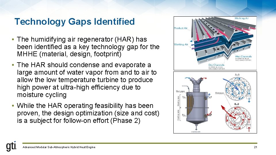 Technology Gaps Identified • The humidifying air regenerator (HAR) has been identified as a