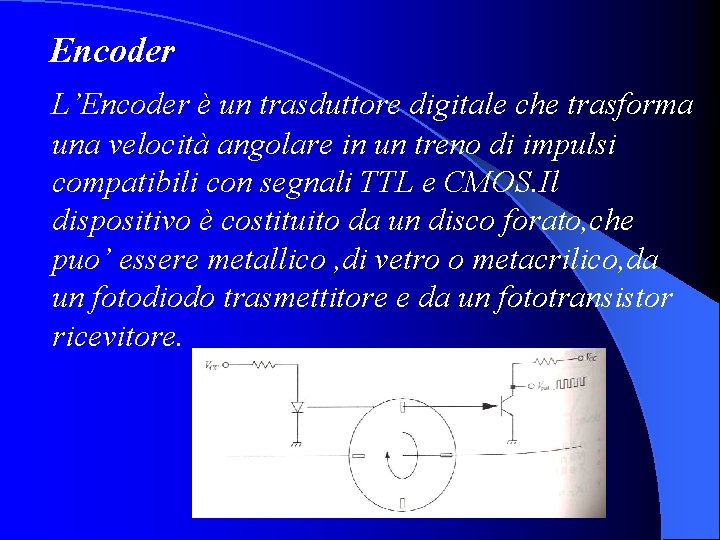 Encoder L’Encoder è un trasduttore digitale che trasforma una velocità angolare in un treno