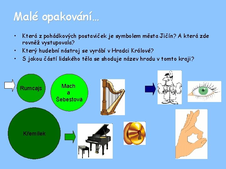 Malé opakování… • • • Která z pohádkových postaviček je symbolem města Jičín? A