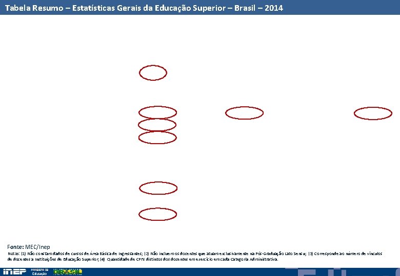 Tabela Resumo – Estatísticas Gerais da Educação Superior – Brasil – 2014 Fonte: MEC/Inep