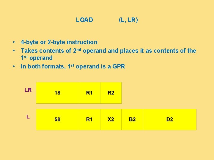LOAD (L, LR) • 4 -byte or 2 -byte instruction • Takes contents of